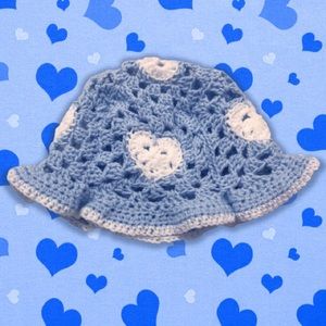 homemade crochet heart bucket hat